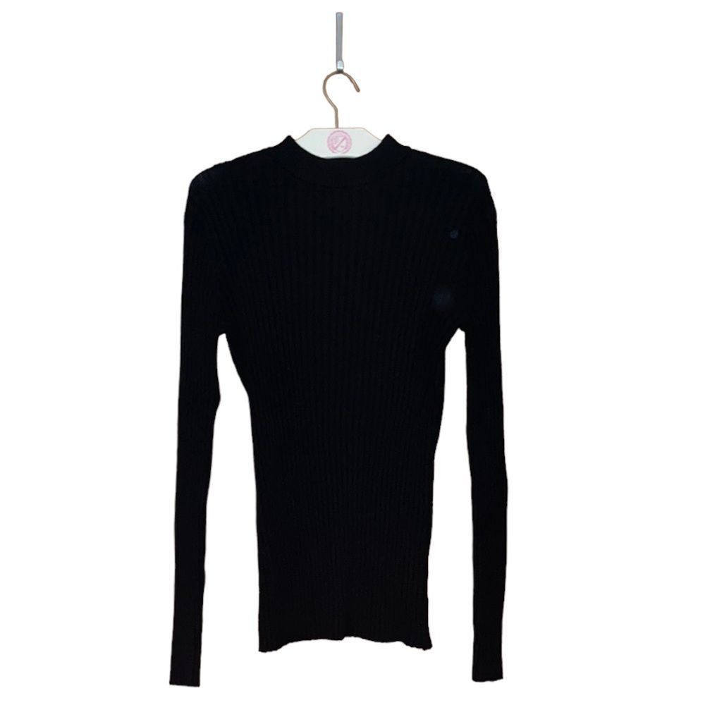 #18•SKINNYGIRL•”CLAUDIA” BLACK RIBBED LONG SLEEVE BLOUSE IN SIZE LARGE